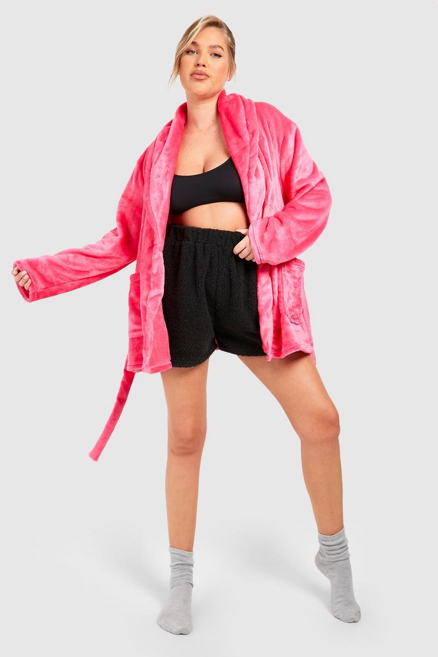 Pink Plus Fleece Lounge Wrap Cardigan  image number 1