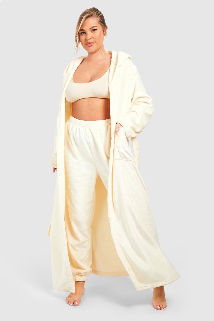 Cream white Plus Maxi Fleece Dressing Gown