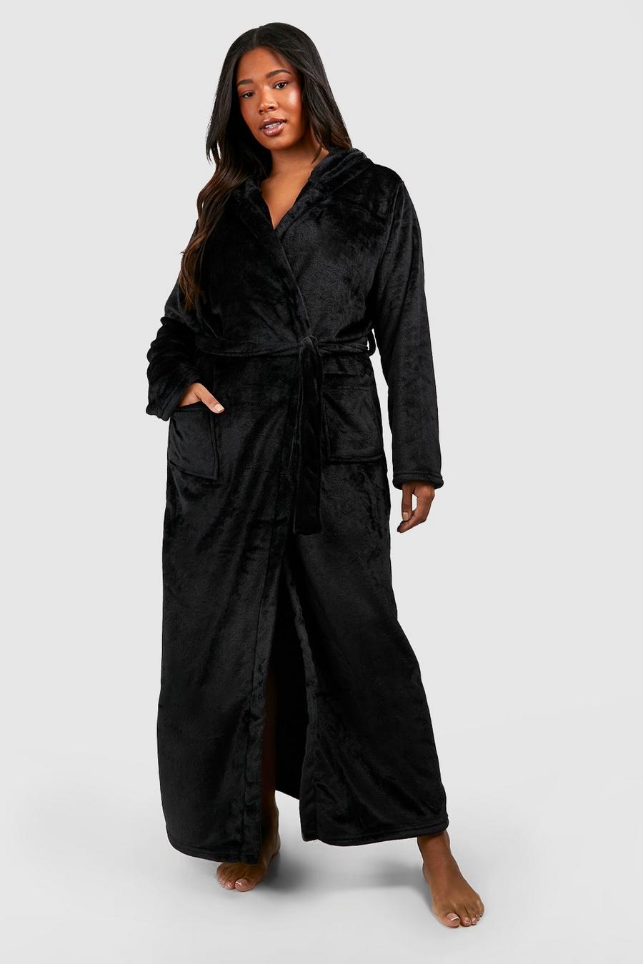 Black svart Plus Maxi Fleece Dressing Gown