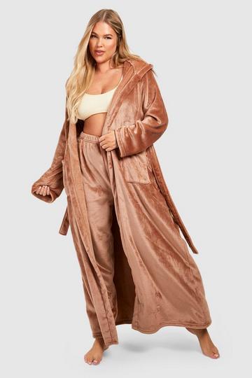 Plus Fleece Maxi Ochtendjas chocolate