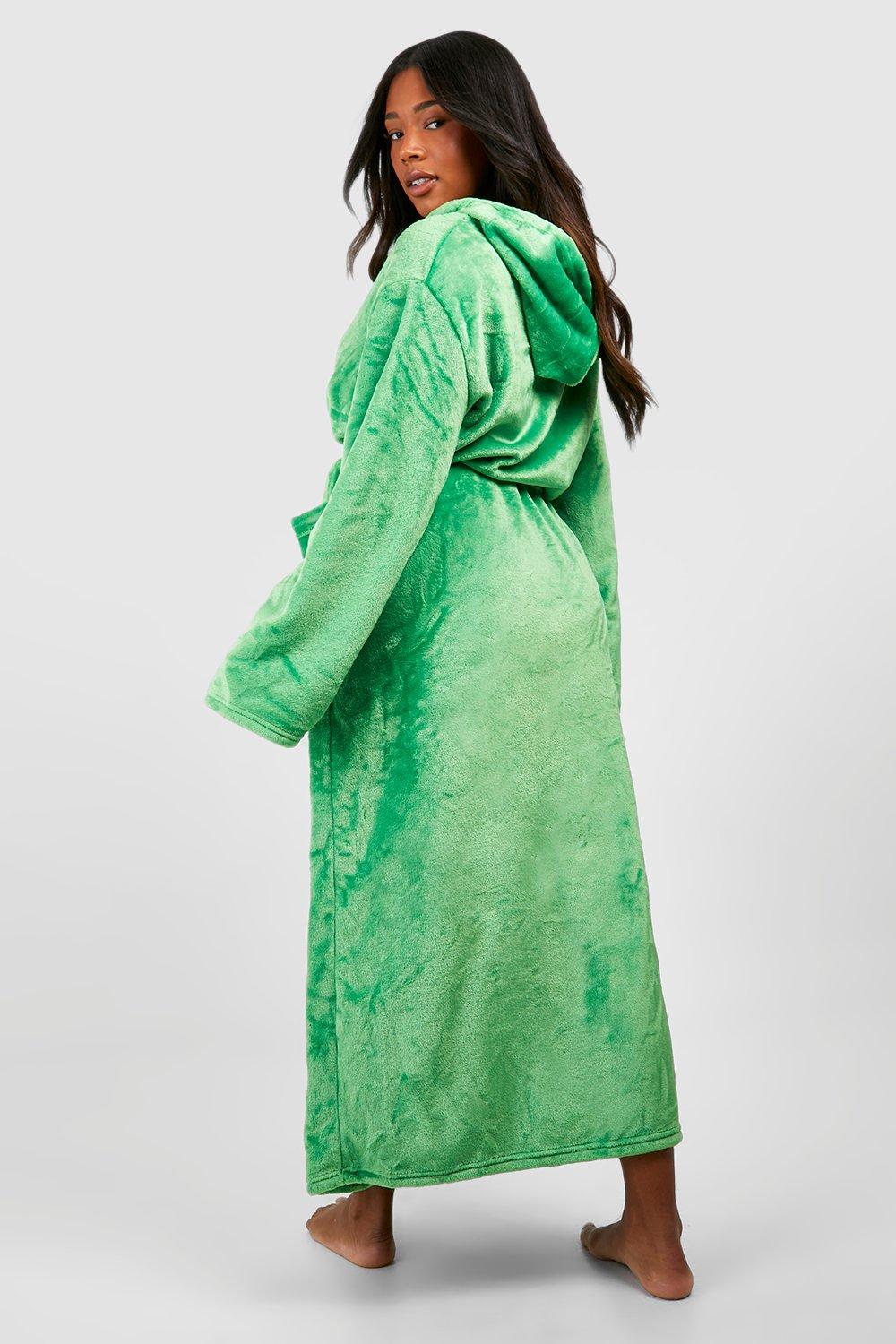 Emerald green dressing gown with online hood