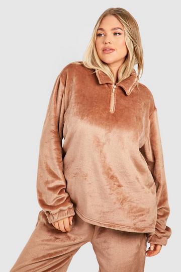 Plus Half Zip Loungewear Sweatshirt chocolate