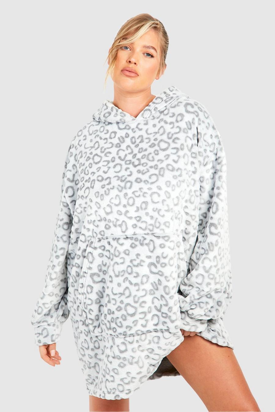 Grey Plus Luipaardprint Fleece Loungewear Oodie