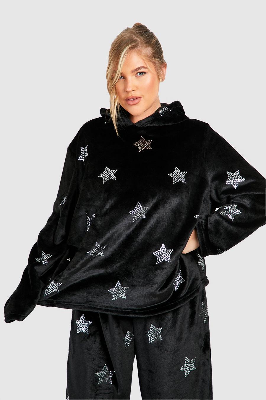 Black Plus Star Detail Fleece Loungewear Hoodie image number 1