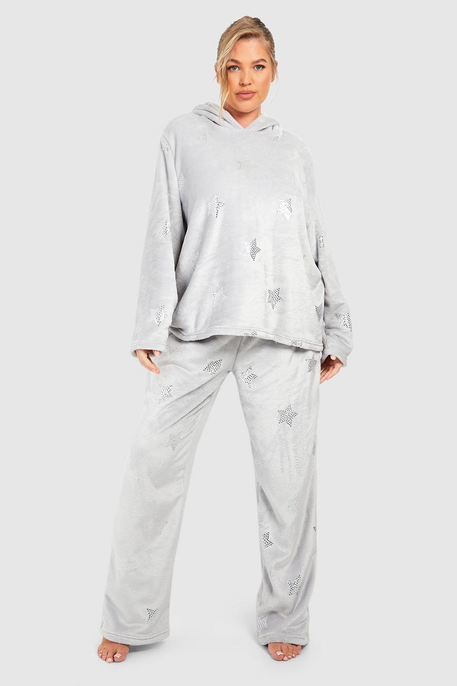 Plus Fleece Loungewear-Jogginghose mit Stern-Detail, Grey gris