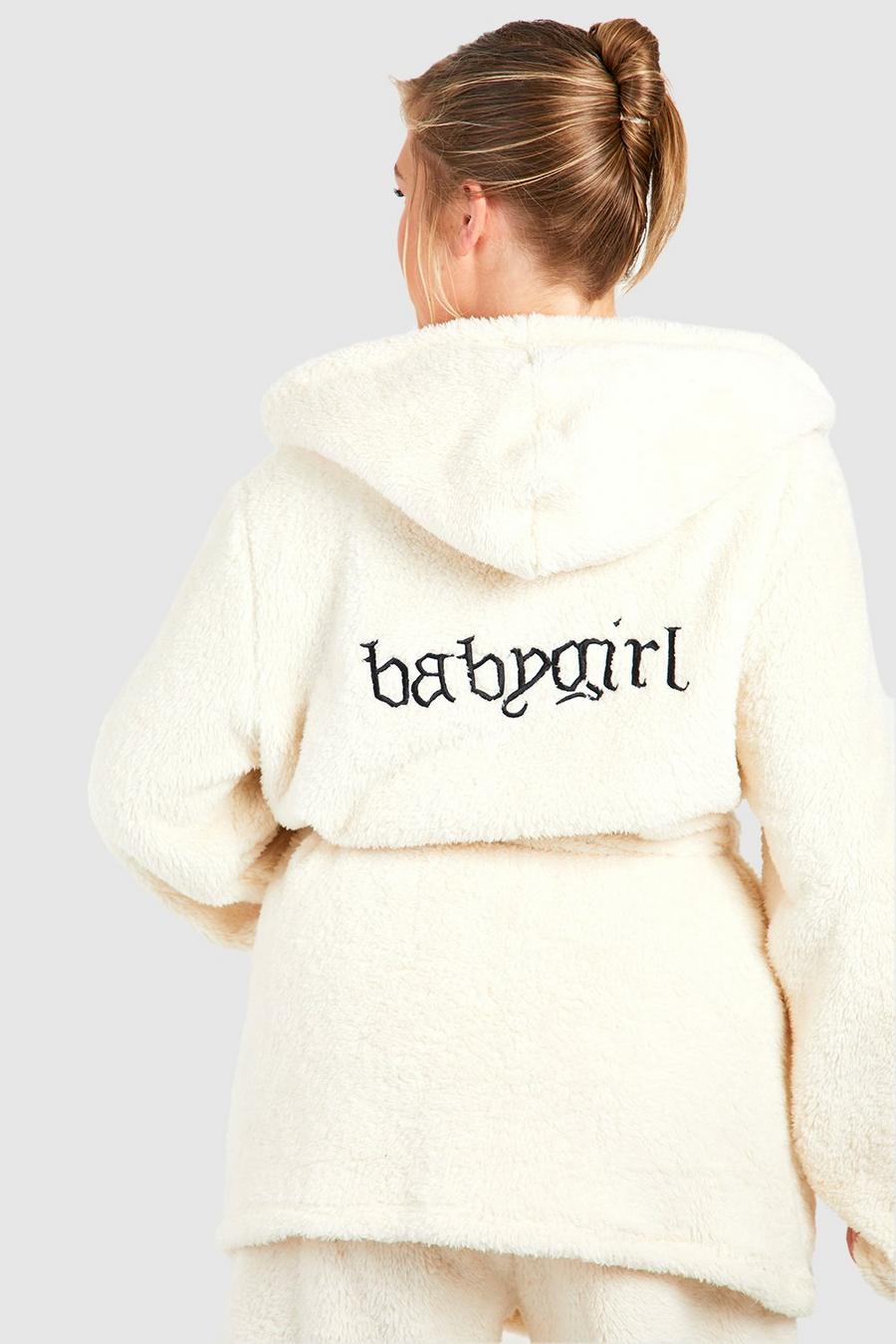 Vestaglia corta Plus Size in fleece con slogan Baby Girl, Cream image number 1