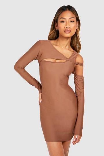 Premium Matte Slinky Cut Out Mini Dress mocha