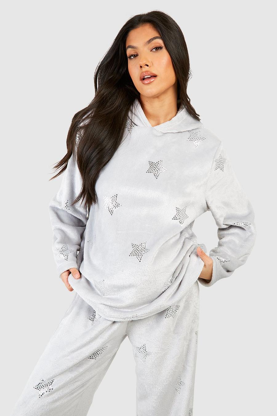 Grey Maternity Star Detail Fleece Loungewear Hoodie