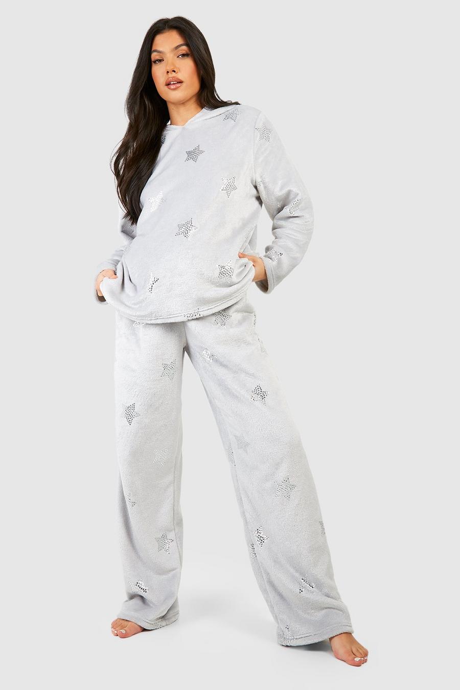 Grey Maternity Star Detail Fleece Loungewear Jogger