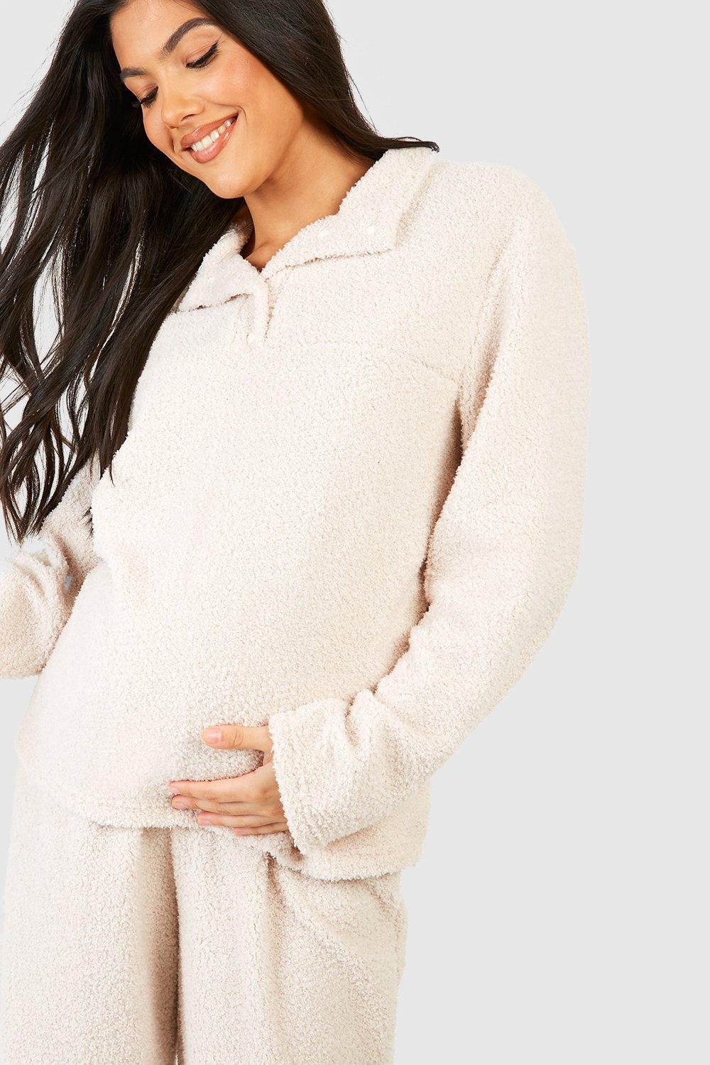 Maternity Fluffy Borg Collared Lounge Sweatshirt boohoo