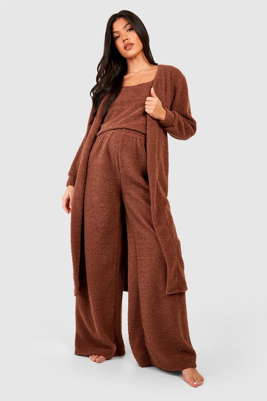 Umstandsmode flauschiger Borg Loungewear Maxi-Cardigan, Chocolate image number 1