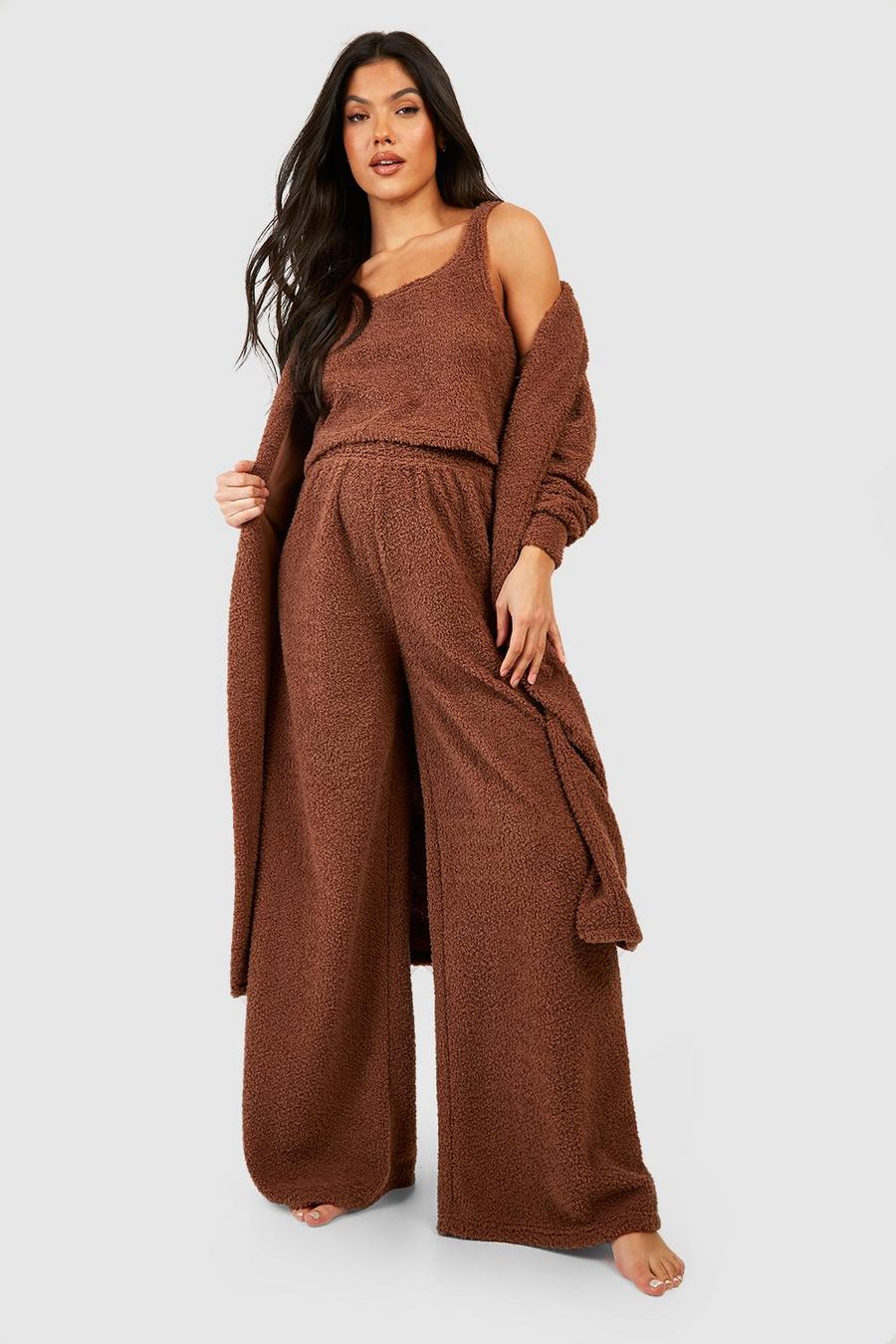 Chocolate Maternity Fluffy Borg Loungewear Wide Leg Trouser image number 1
