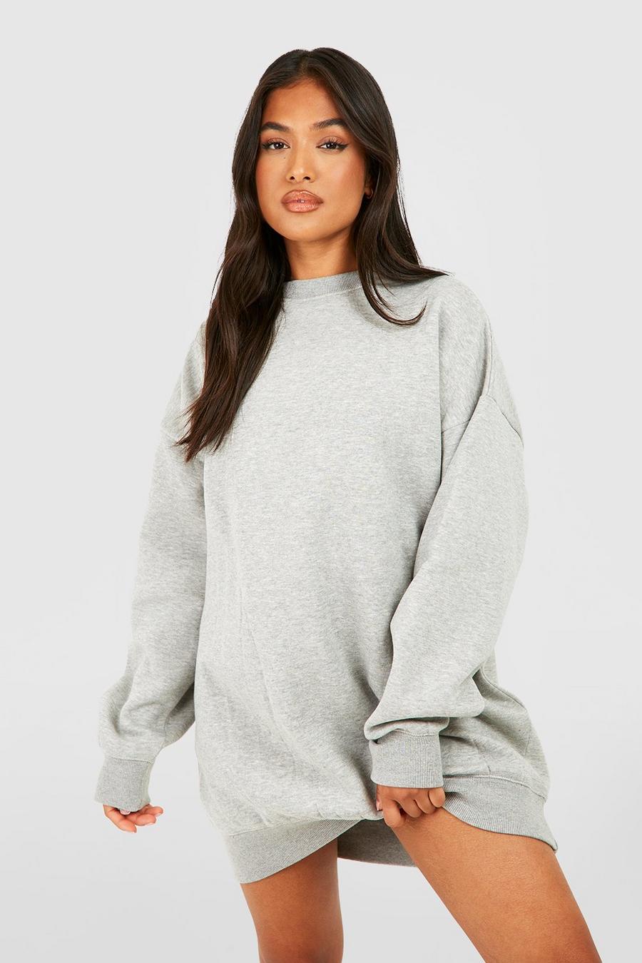 Petite Oversize Basic-Sweatshirt-Kleid, Grey marl