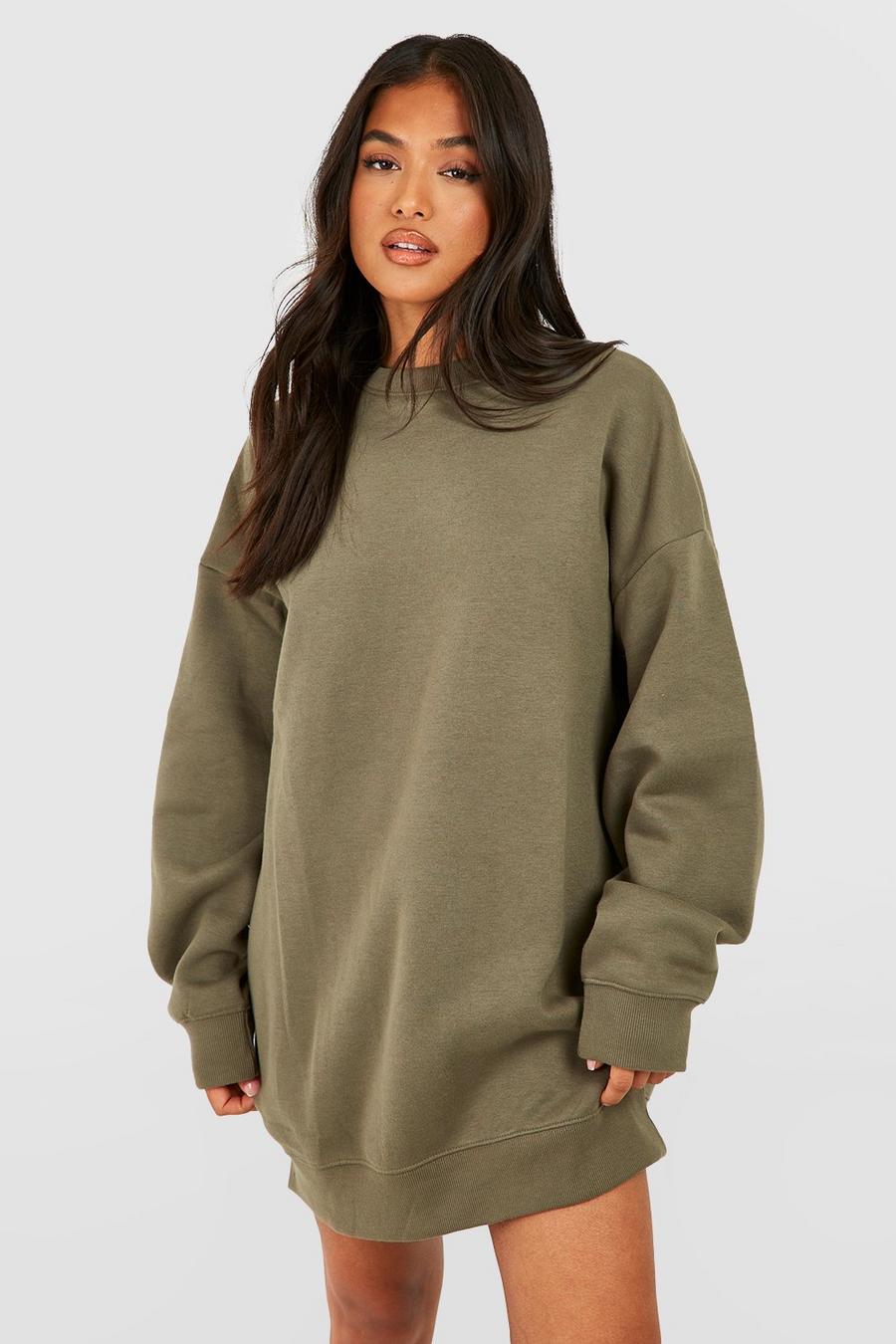 Petite Oversize Basic-Sweatshirt-Kleid, Olive