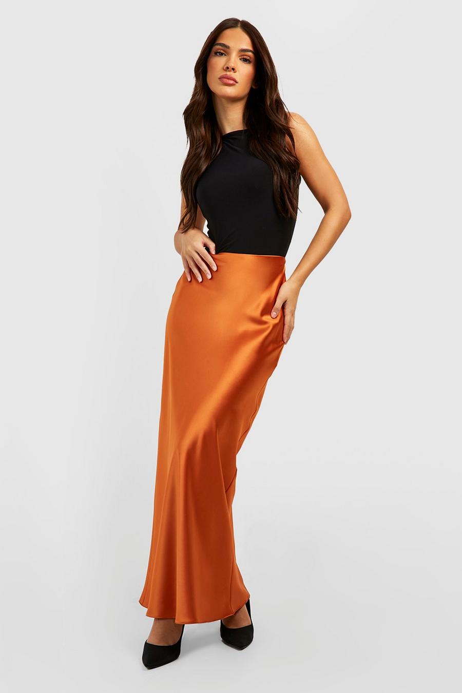 Burnt orange Satijnen Bias Maxi Slip Skirt image number 1