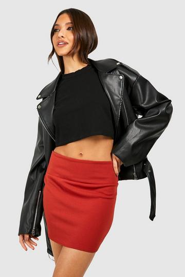 Deep Waistband Crepe Bodycon Mini Skirt rust