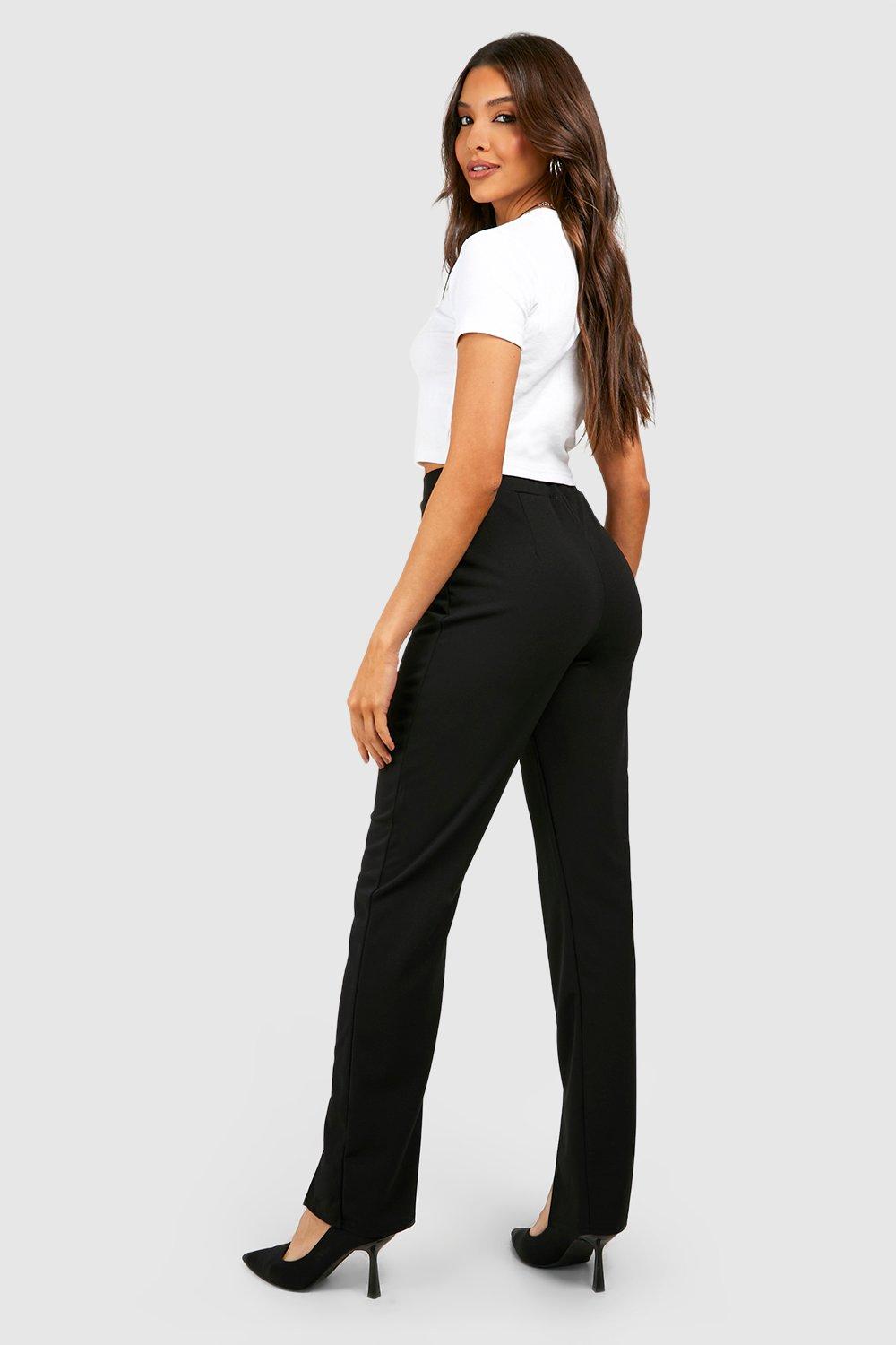 Pantalon en crêpe noir taille haute femme