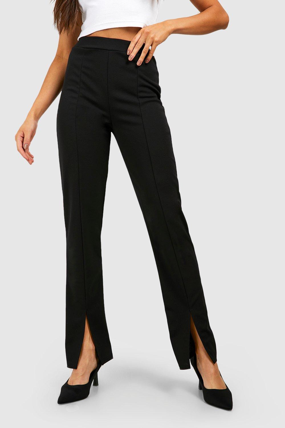 Black High Waisted Straight Leg Split Hem Trouser