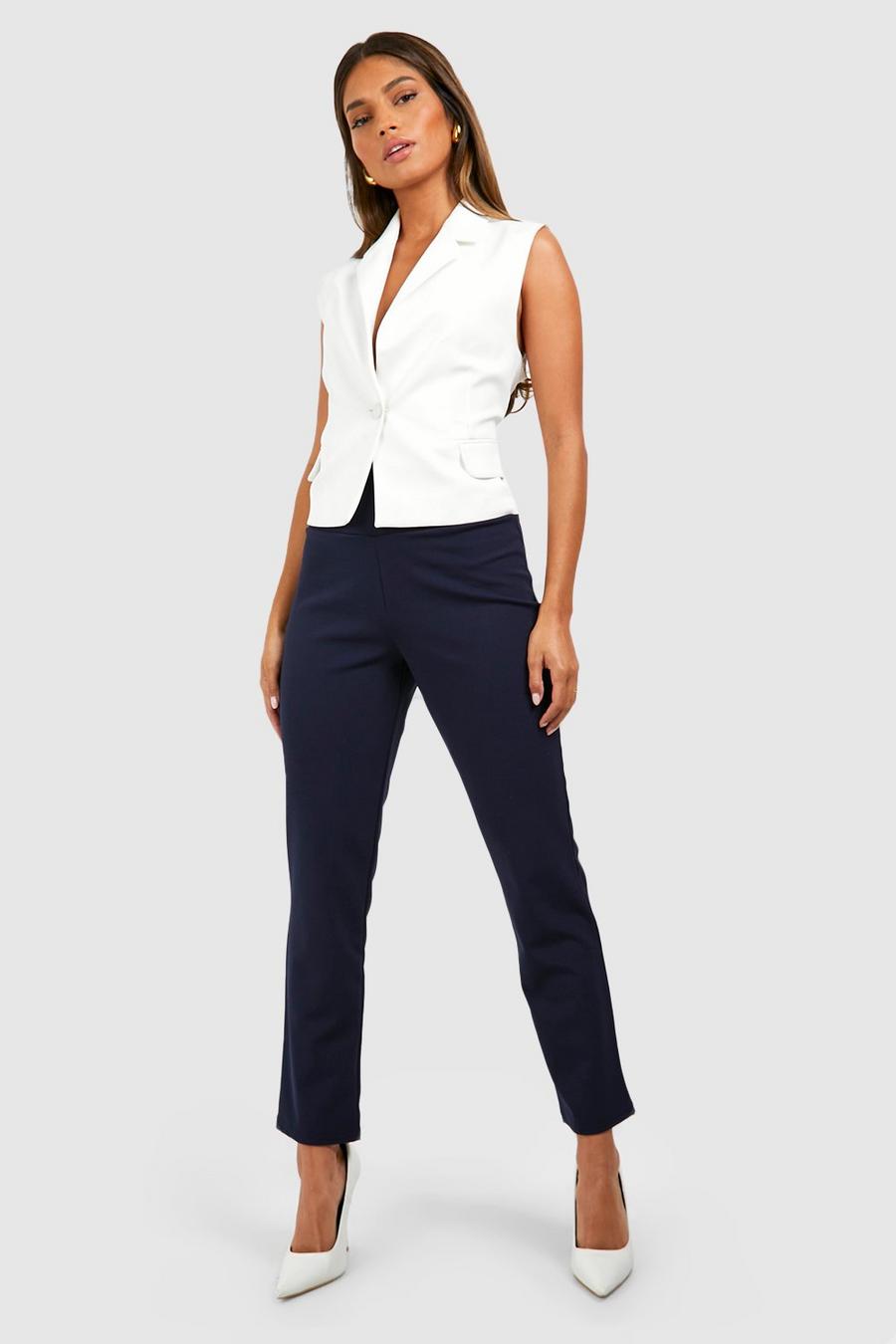 Navy blu oltremare Deep Waistband Skinny Crepe Trousers
