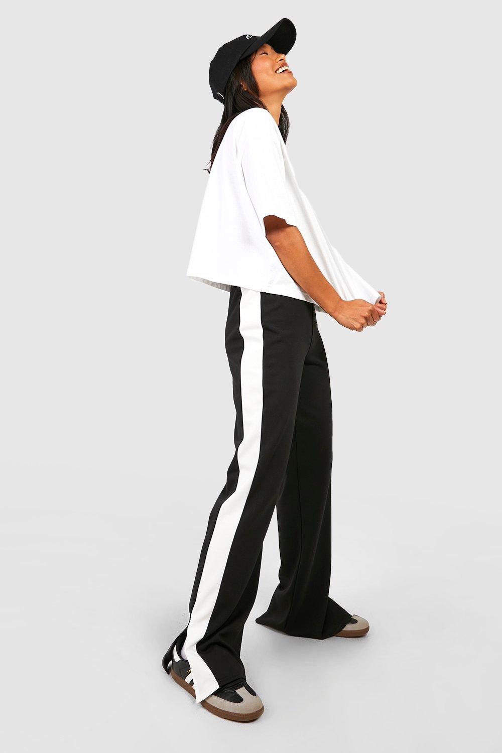 High Waisted Side Stripe Split Hem Pants