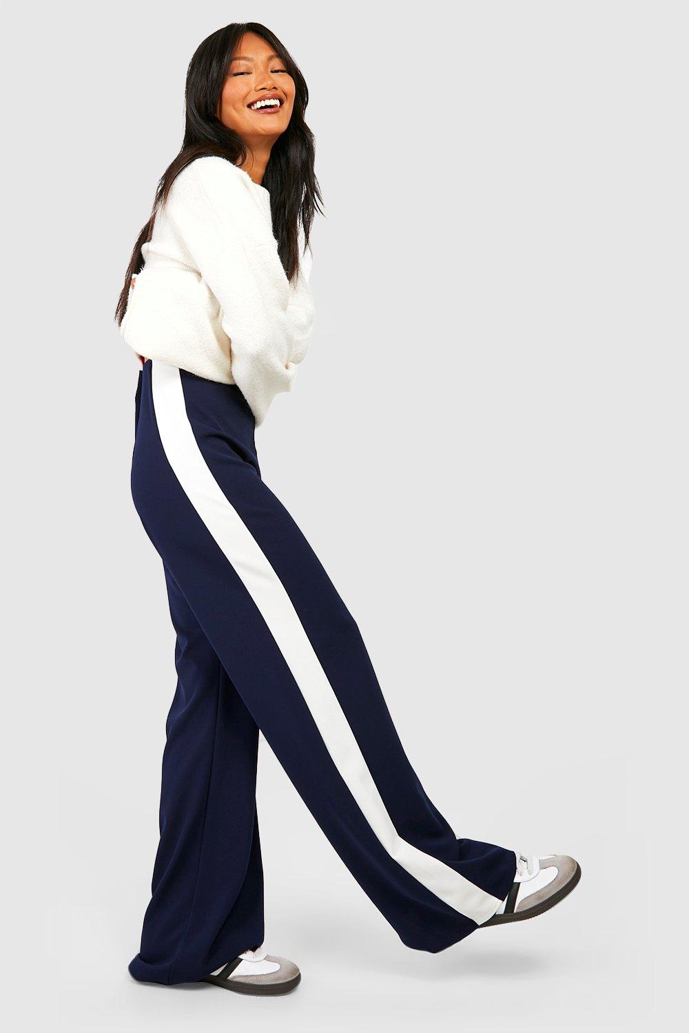 Knit Crepe Athletic Side Stripe Wide Leg Pant