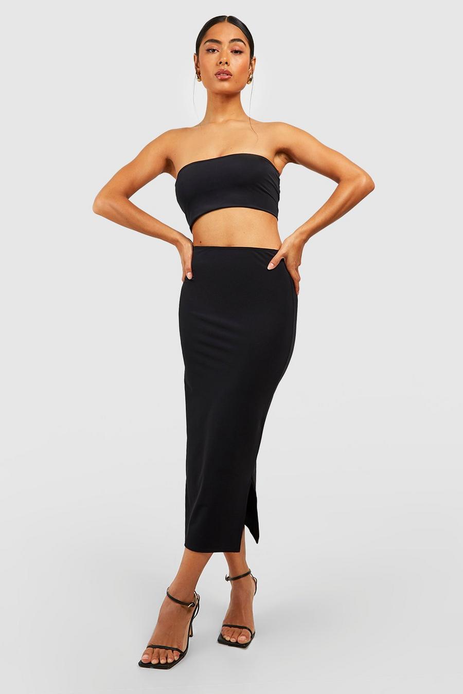 Black Second Skin Premium Slinky Midi Skirt image number 1