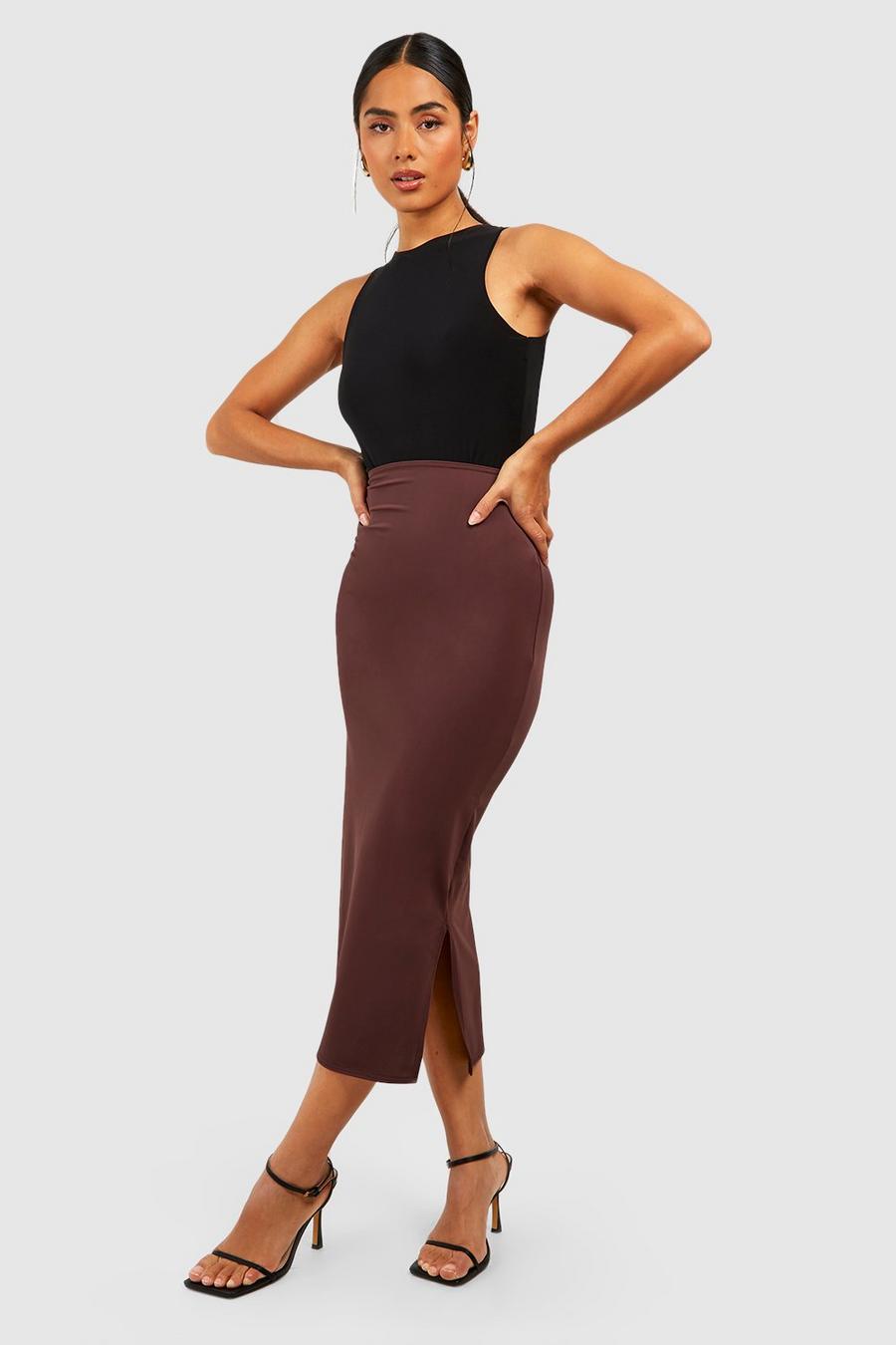 Chocolate brun Second Skin Premium Slinky Midaxi Skirt