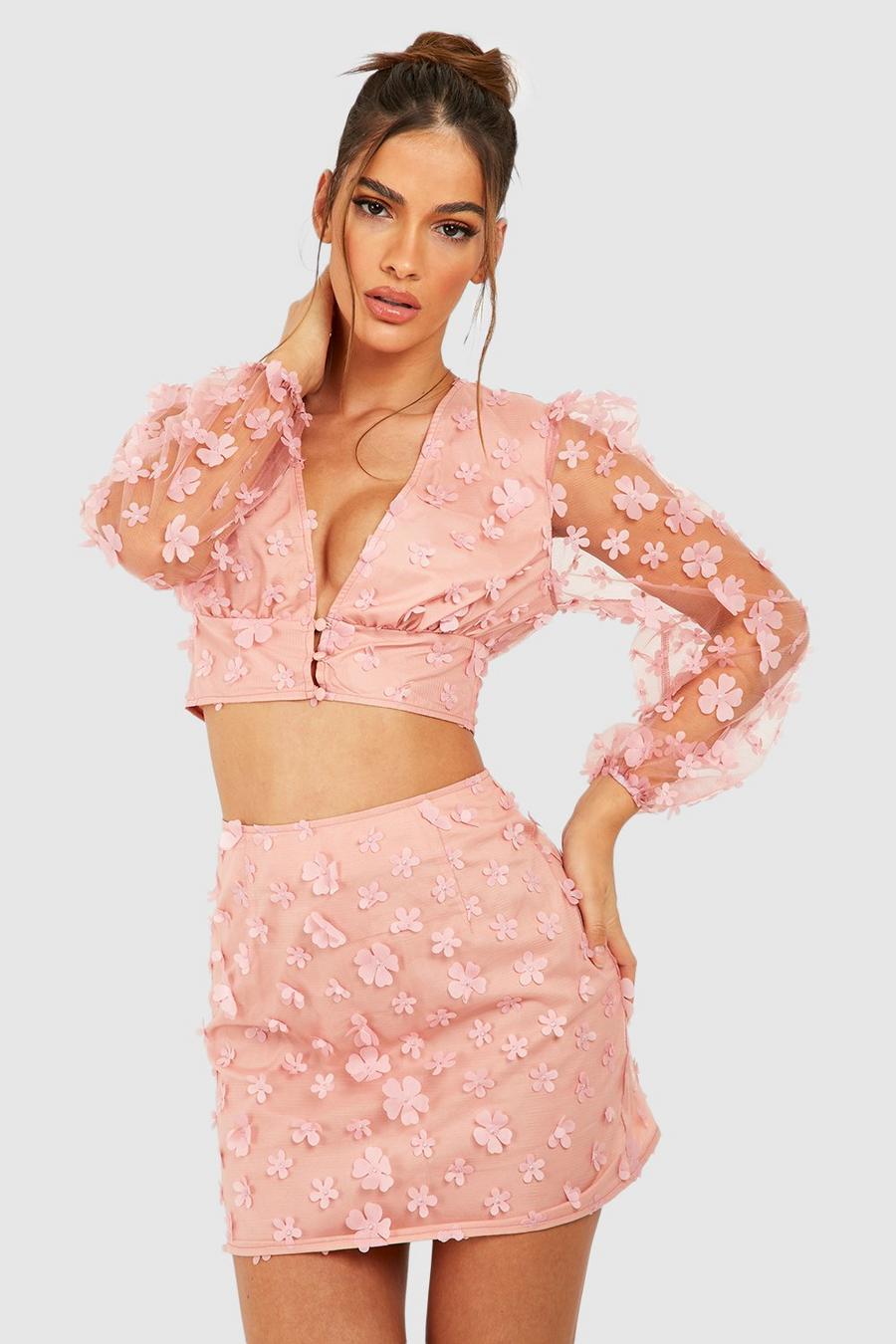 Dusty rose rosa Floral Detail Plunge Cropped Top