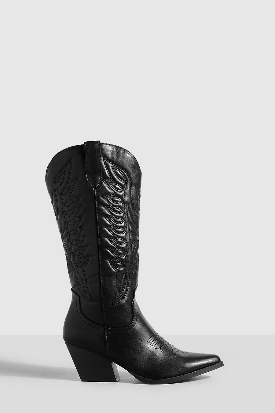 Black Tonal Embroidered Western Cowboy Boots