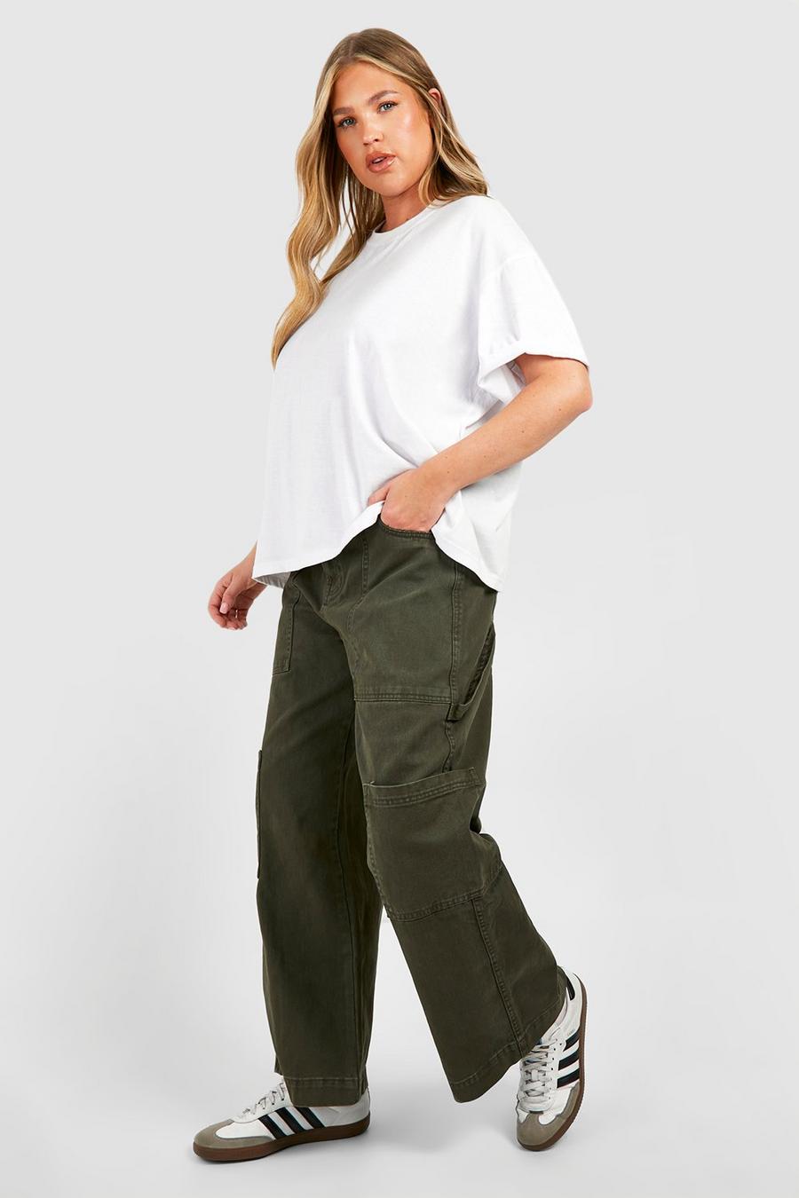 Pantaloni Cargo dritti Plus Size, Khaki