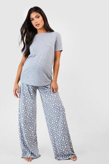 Maternity Star Print Pants Pajama Set grey