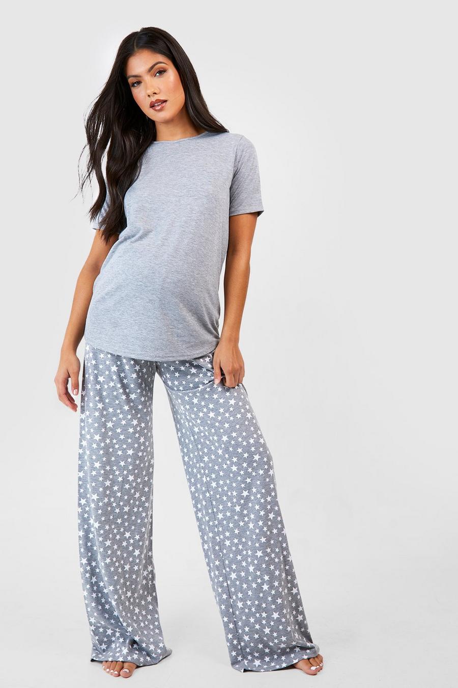 Grey grigio Maternity Star Print Trouser Pyjama Set