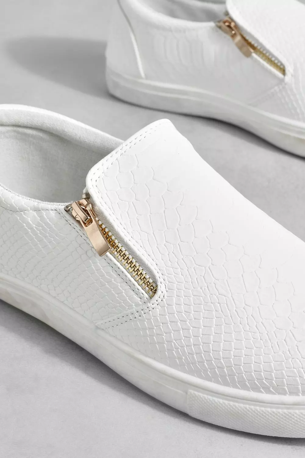 Wide Fit Snakeskin Zip Detail Slip On Trainers