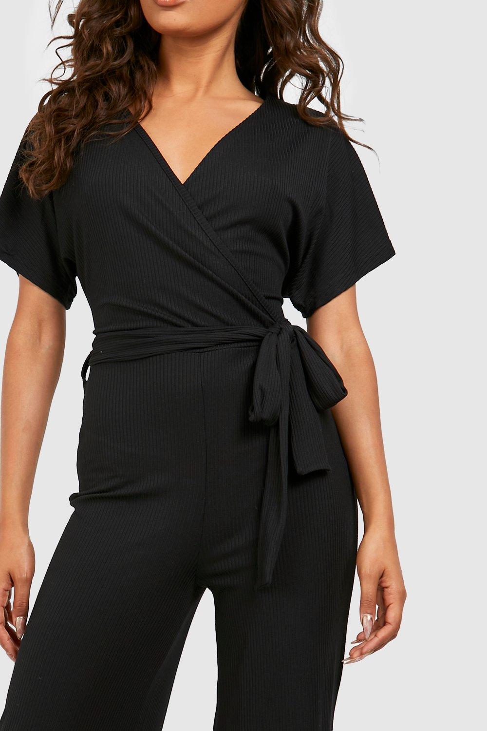 Boohoo wrap cheap front jumpsuit