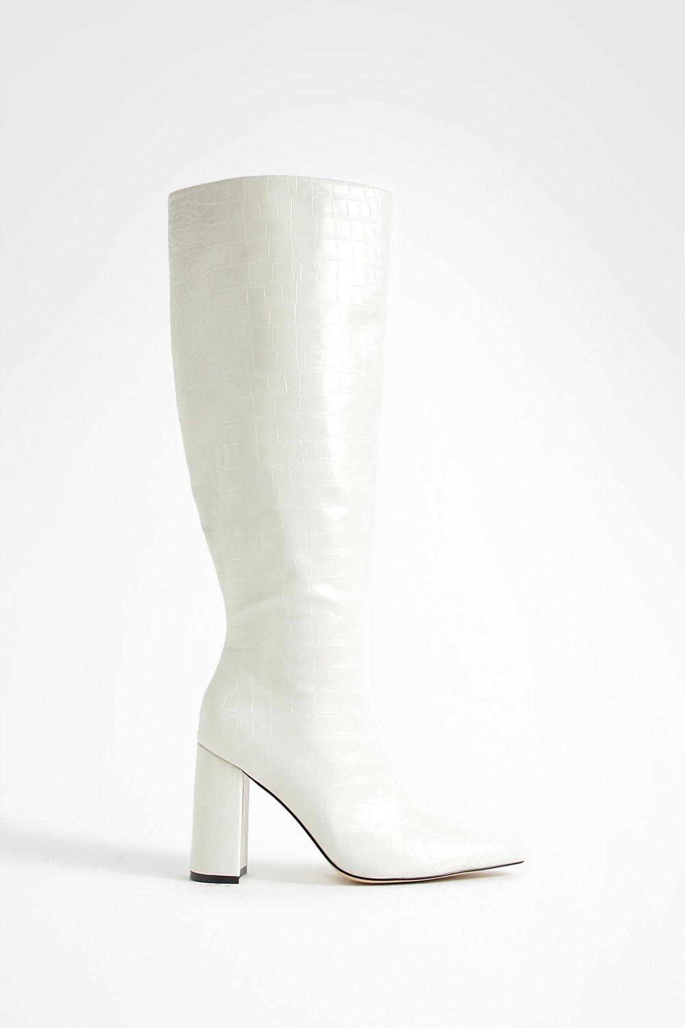 Knee high white leather boots sale