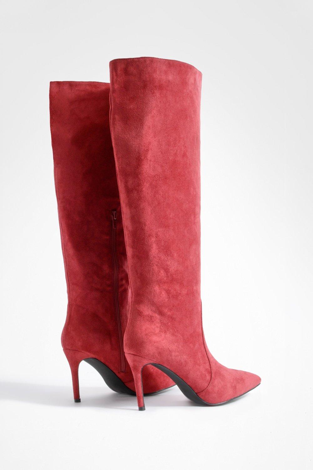 Red stiletto knee high hot sale boots