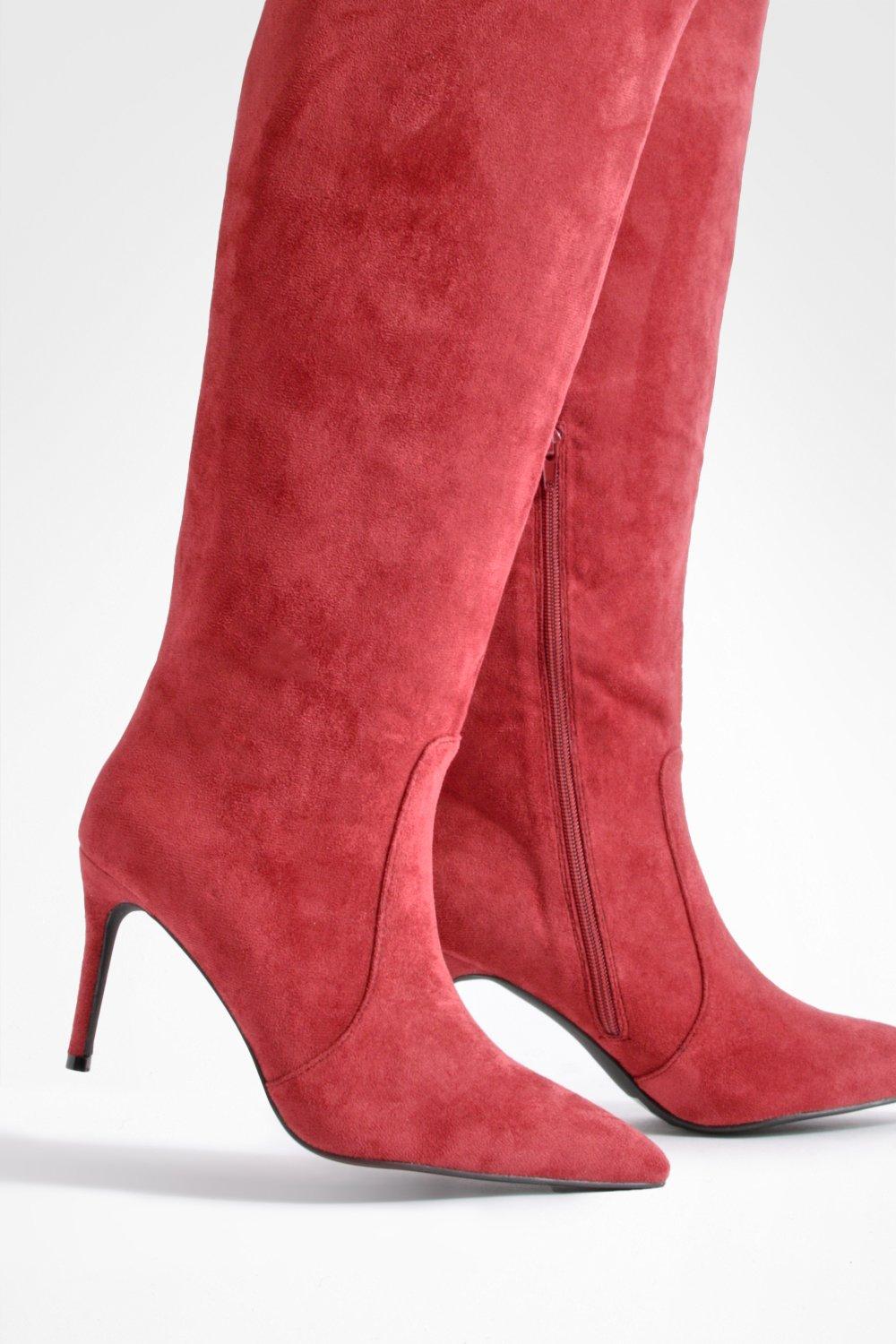 Red suede knee sale high boots uk