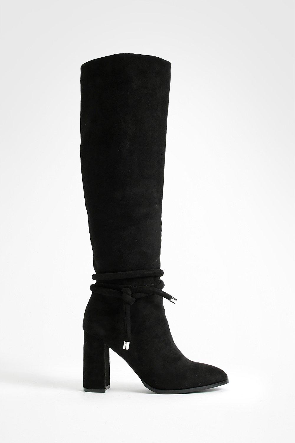 black tie knee high boots