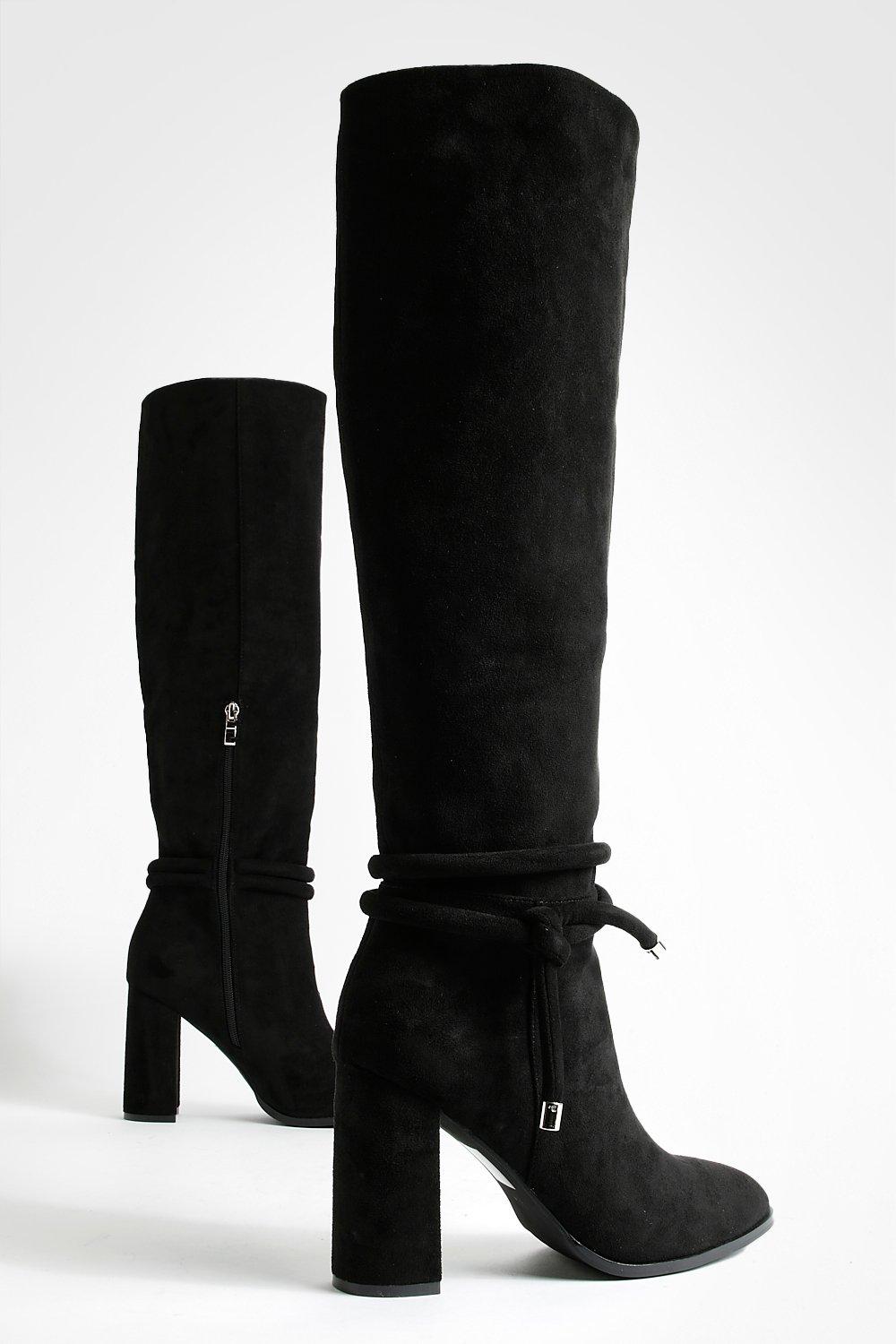 black tie knee high boots