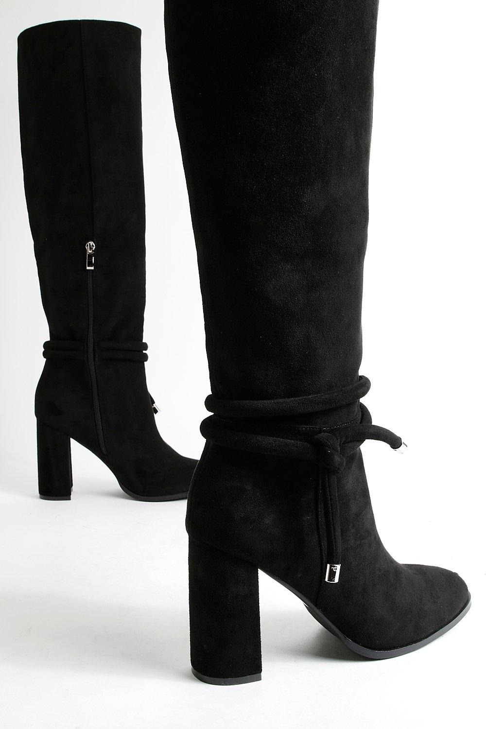 Black tie clearance knee high boots