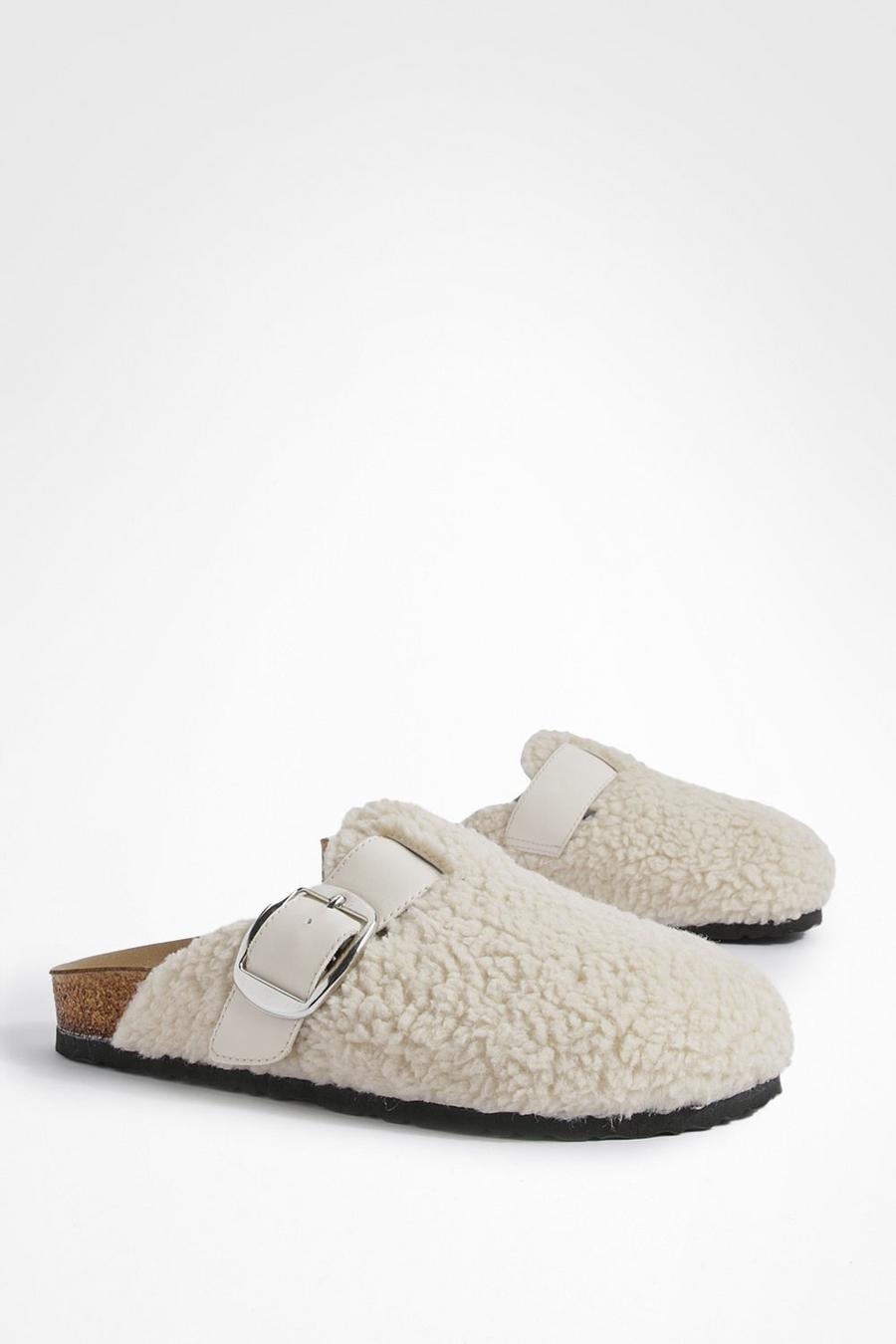 Natural Oversized Buckle Borg Clogs