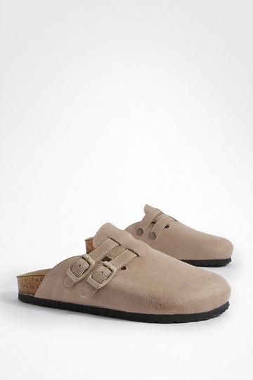 Double Buckle Closed Toe Clogs taupe