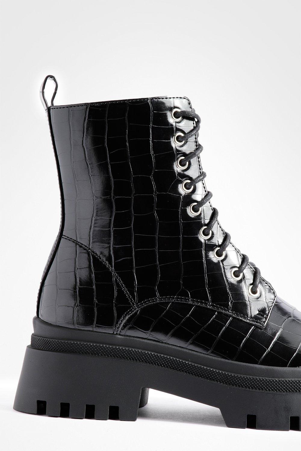 Patent croc lace online up boots