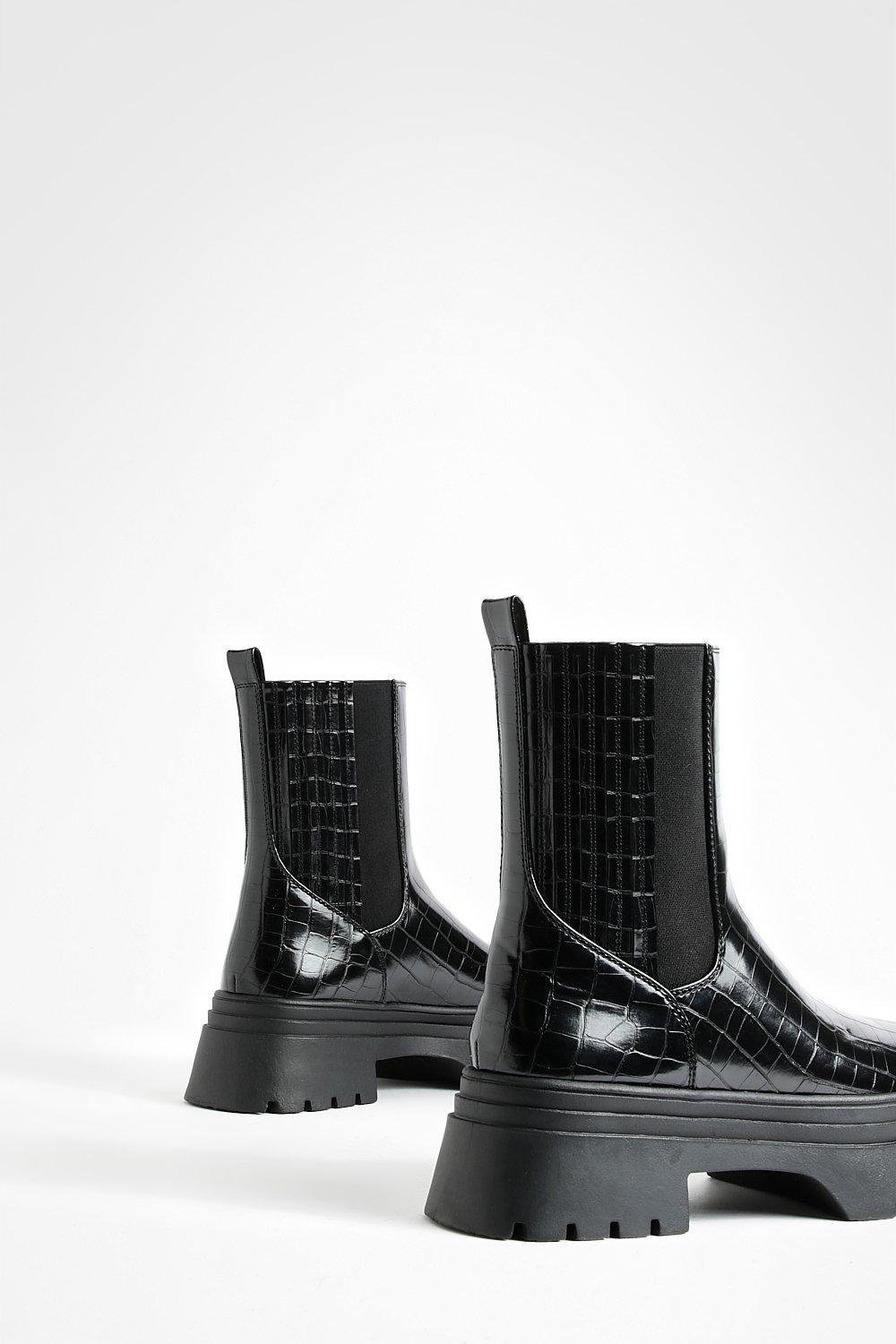 Double Sole Croc Chunky Chelsea Boots