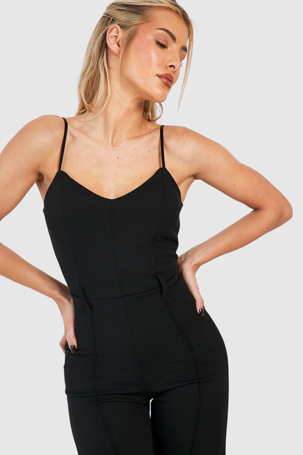 Crepe Seam Front Tab Detail Ankle Grazer Jumpsuit