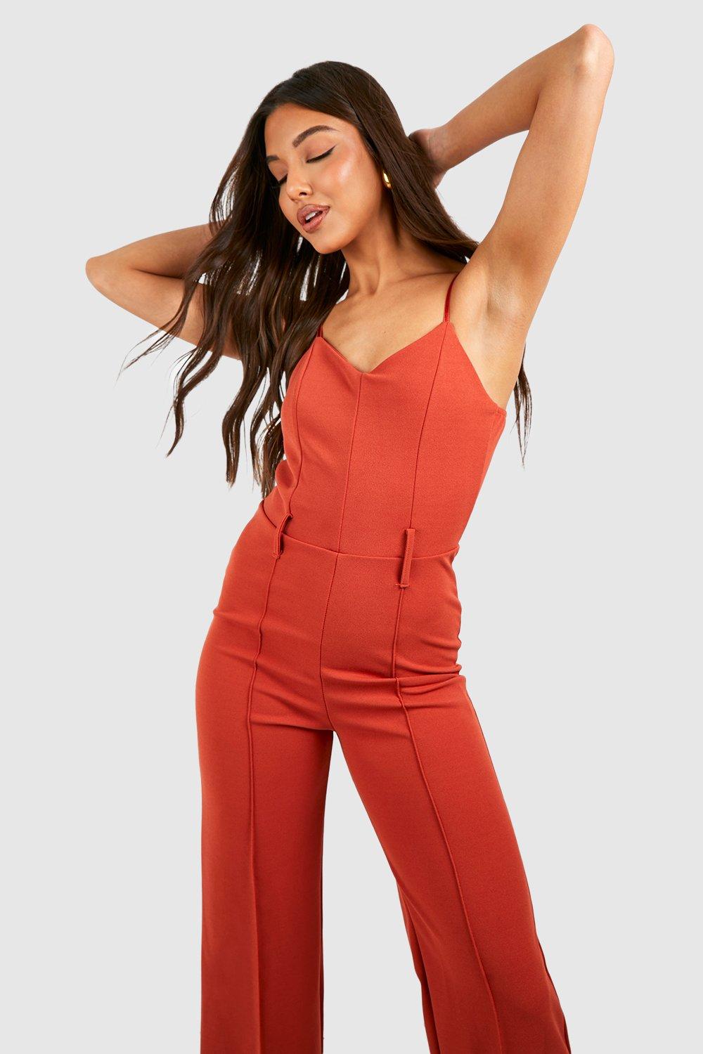 Crepe Seam Front Tab Detail Ankle Grazer Jumpsuit