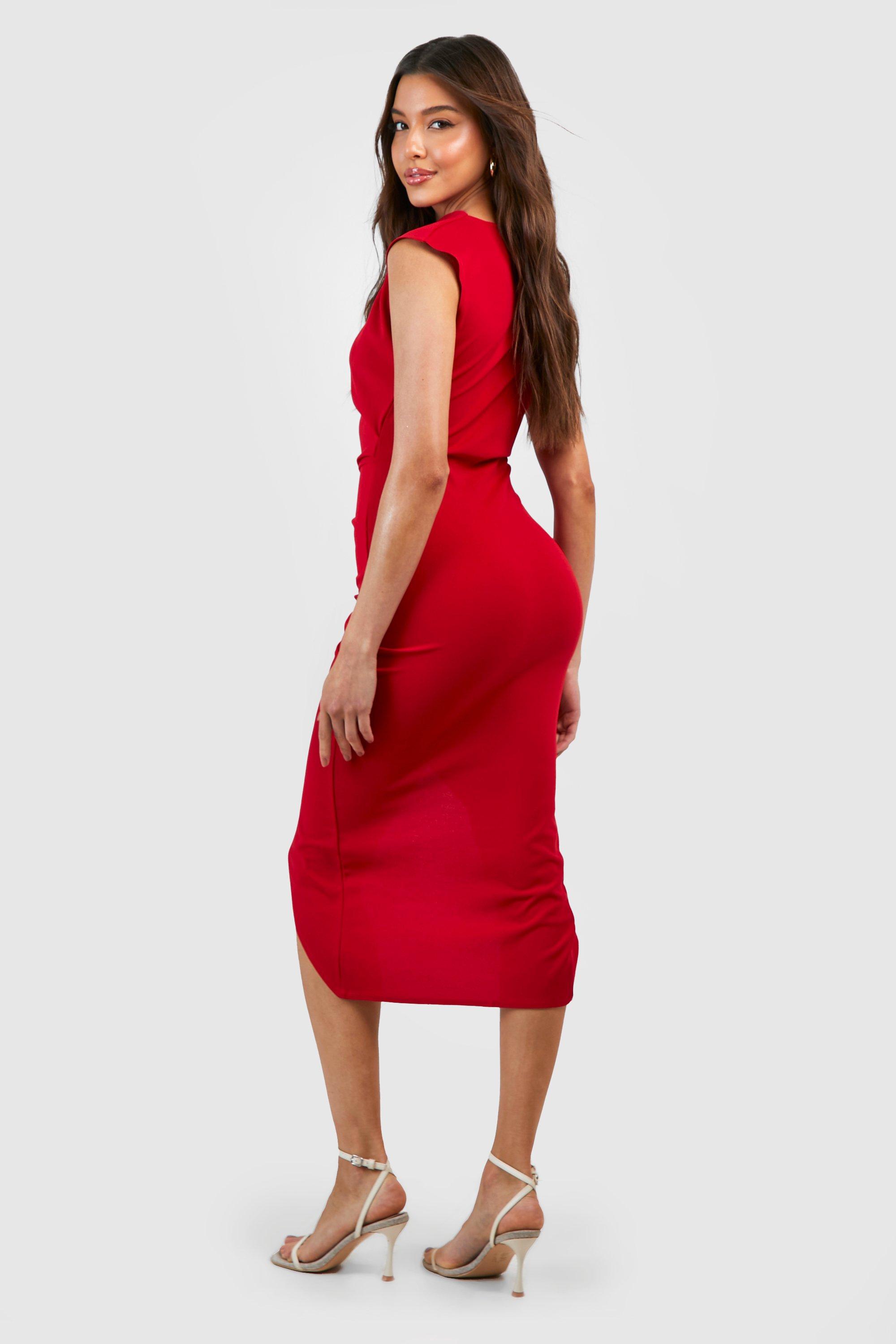 Wrap front crepe fashion midi dress