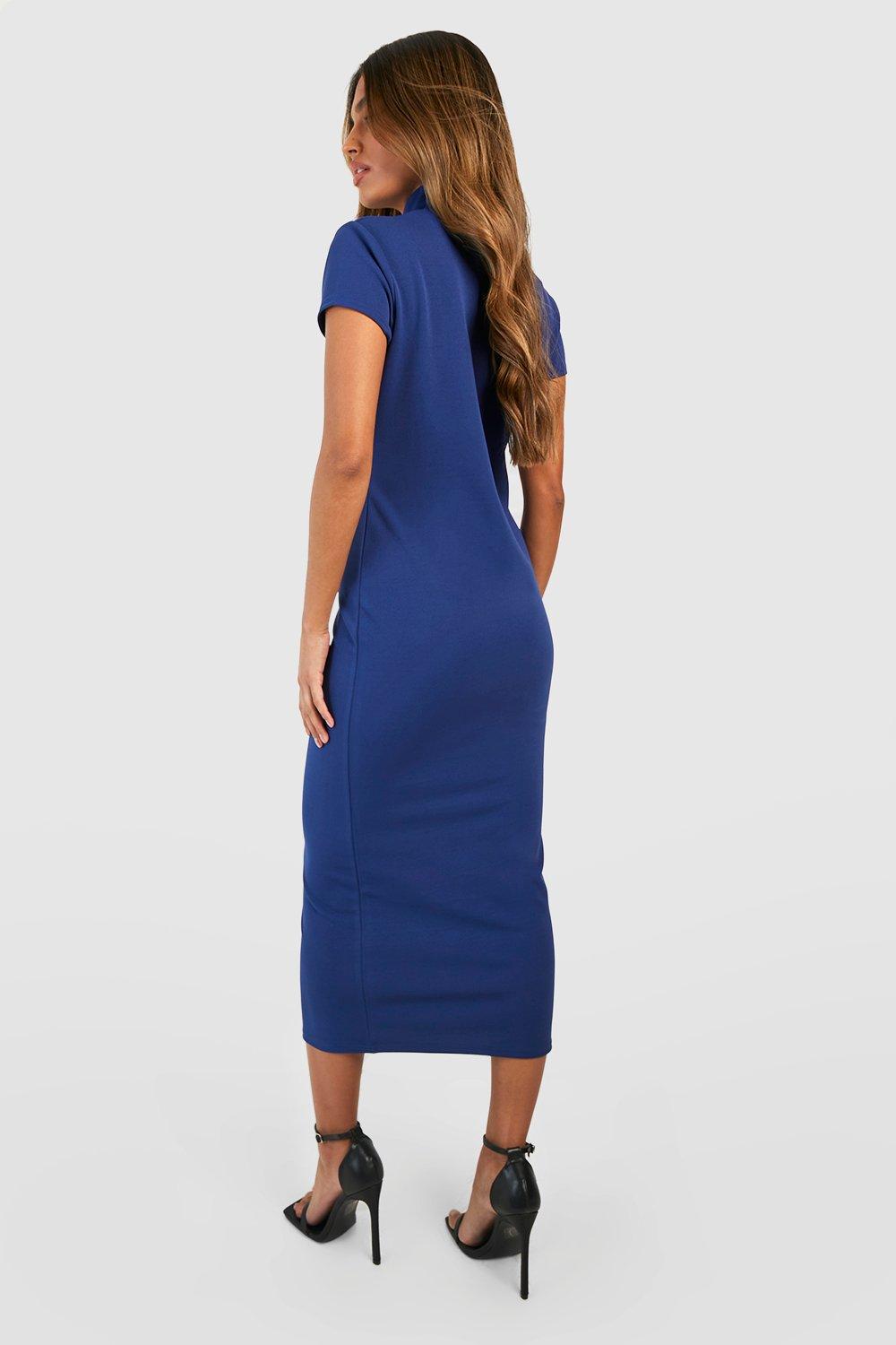 Crepe High Neck Midaxi Dress