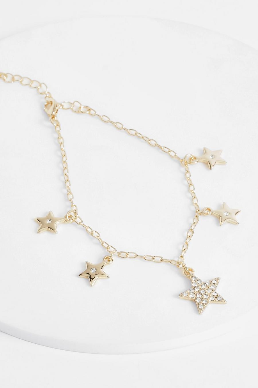 Gold metallic Star Detail Chain Bracelet  image number 1