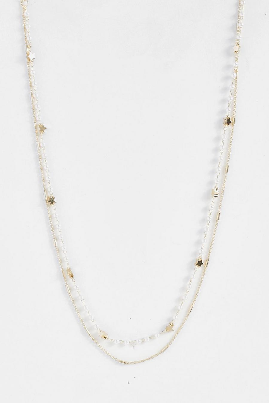 Gold metallic Celestial Star & Pearl Double Layered Necklace 
